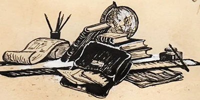 В ремешках пенал и книги были